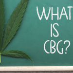 CBG and hemp leaf on a chalkboard